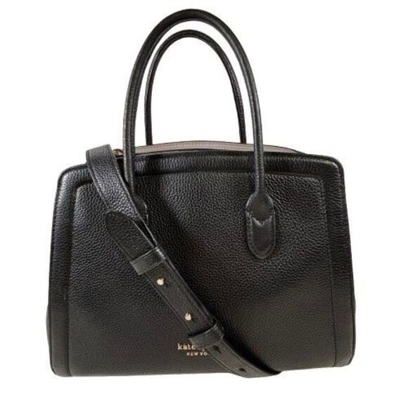Kate Spade Knott Pebble Leather 2-Way Medium Satchel Black Handbag Shoulder Bag - Picture 1 of 16